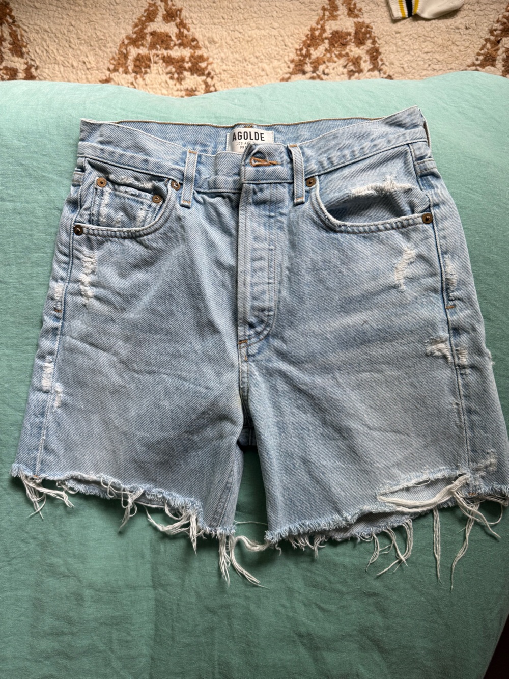 Agolde Light Blue Distressed Cutoff Denim Shorts